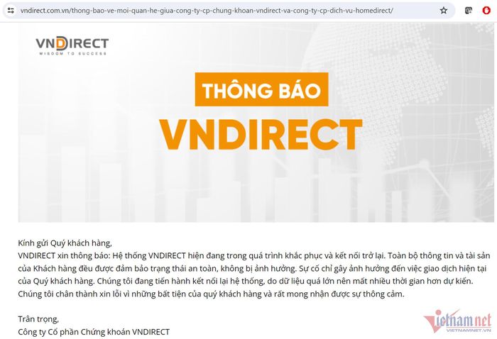 Ảnh chụp màn hình giao diện website vndirect.com.vn lúc 14h35 ngày 25/3.