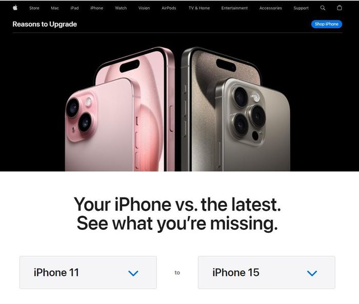  Mục 'Reasons to Upgrade' được thêm vào trang web của Apple. Ảnh: Apple. 