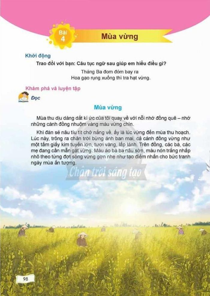 Trang sách “Mùa vừng” trong Tiếng Việt 5, tập 1, bộ Chân trời sáng tạo