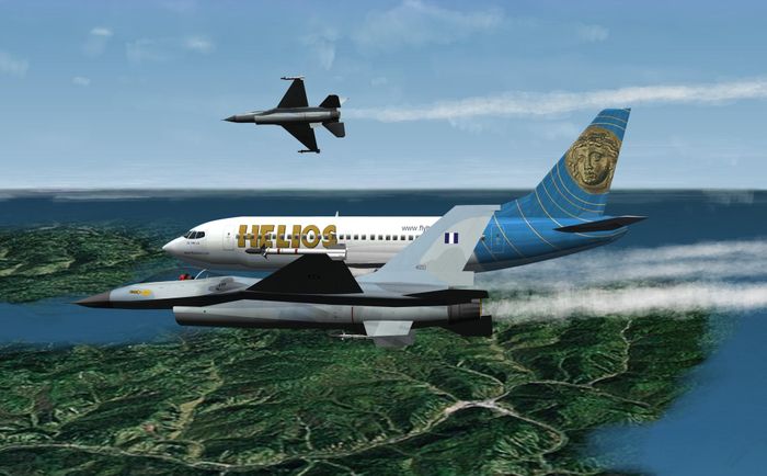 Trong khi đó, chiếc Boeing bay vòng quanh bờ biển Athen ở chế độ tự lái. Trung tâm điều phối cứu hộ Athens cử hai chiếc máy bay chiến đấu lên kiểm tra chiếc Boeing