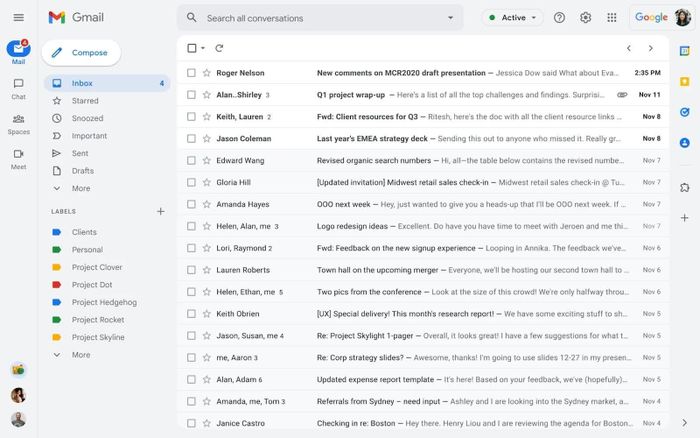  Giao diện Gmail ngày ấy (trước) và bây giờ (sau). Ảnh: The Verge. 