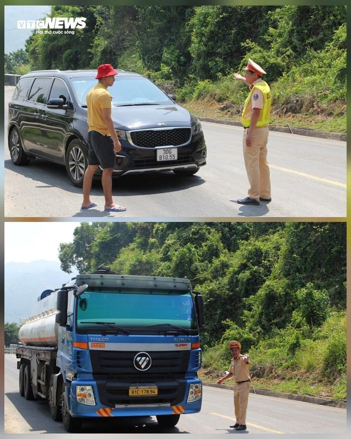 Cảnh sát giao thông 2 tỉnh Khánh Hòa và Phú Yên điều tiết, hạn chế phương tiện đi qua khu vực sạt lở, tránh gây áp lực xuống khu vực hầm đường sắt gặp sự cố.