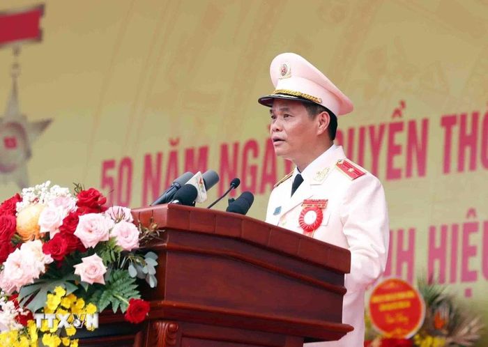 Thiếu tướng Lê Ngọc Châu, Tư lệnh Bộ Tư lệnh Cảnh sát Cơ động phát biểu. (Ảnh: Phạm Kiên/TTXVN) 