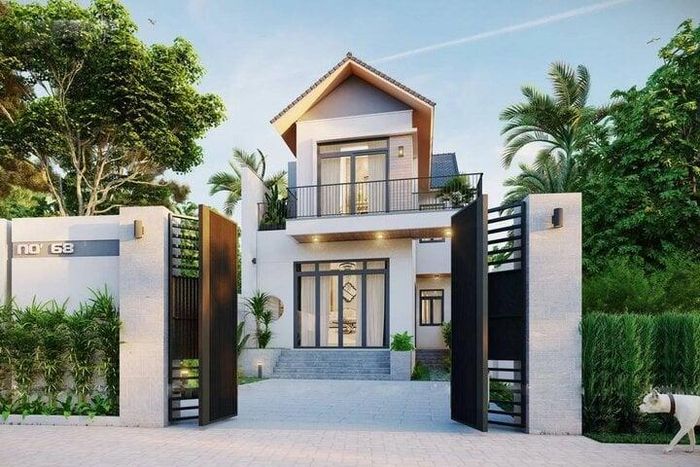 Mẫu nhà 2 tầng mái Thái đơn giản vẫn đủ công năng và không gian sinh hoạt. (Ảnh: Noithattugia)