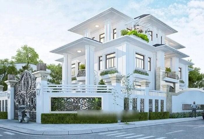Mẫu nhà lô góc được thiết kế sang trọng, toát lên sự giàu có của gia chủ. (Ảnh: Trongoixaynha)