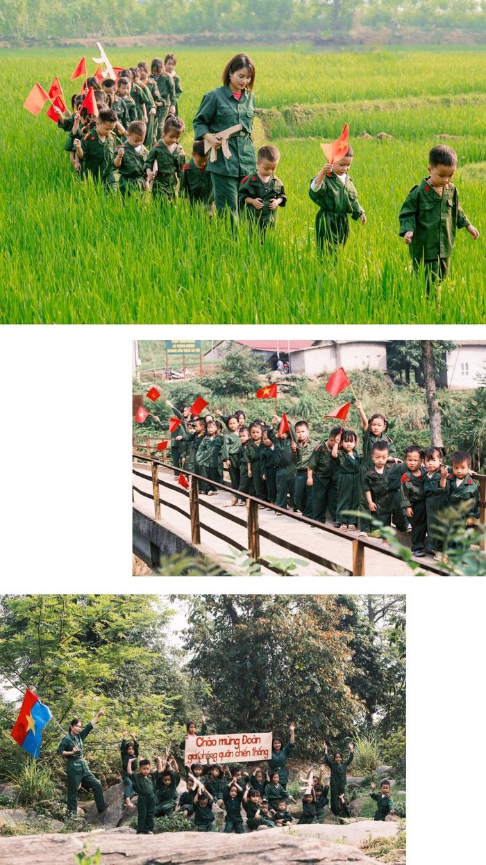  Bằng tình yêu quê hương, đất nước, cô và trò Điểm trường Tiểu học thôn Nậm Trà, xã Gia Phú (huyện Bảo Thắng) với cờ Tổ quốc, cờ của Mặt trận Dân tộc Giải phóng miền Nam Việt Nam tung bay trên bầu trời, tái hiện khung cảnh quân dân hân hoan mừng chiến thắng lịch sử, giải phóng miền Nam, thống nhất đất nước. Những cô bé, cậu bé khoác trên mình áo xanh người lính, bước những bước nhỏ hân hoan trên triền ruộng bậc thang, thể hiện rằng học sinh vùng cao nơi đại ngàn Tây Bắc luôn biết ơn sự hy sinh của cha ông để đất nước Bắc - Nam sum họp. 