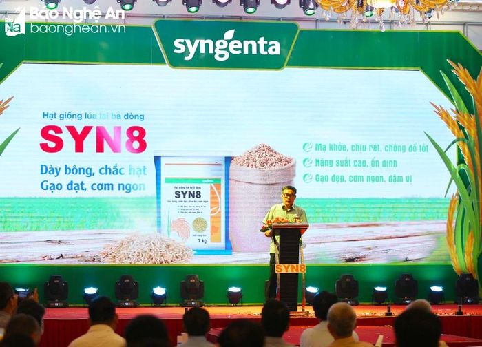 Ông Nguyễn Như Cường - Cục trưởng Cục Trồng trọt, Bộ Nông nghiệp và Phát triển nông thôn ghi nhận những ưu điểm vượt trội của giống lúa SYN8. Ảnh: Phú Hương