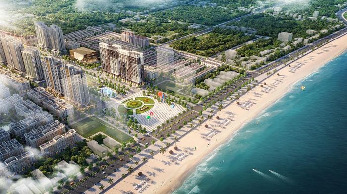 Dự án The Pathway tọa lạc ngay vị trí mở đầu của trục cảnh quan lễ hội và quảng trường biển Sầm Sơn. Ảnh phối cảnh minh họa