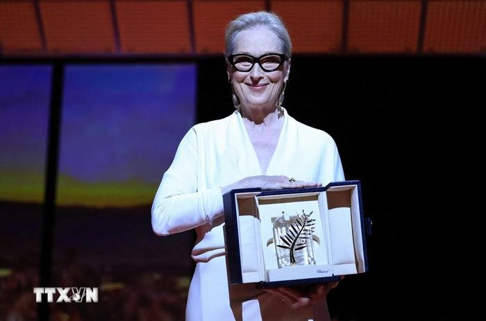  Nữ diễn viên người Mỹ Meryl Streep nhận giải Cành cọ vàng danh dự tại Liên hoan phim quốc tế Cannes, Pháp, ngày 14/5/2024. (Ảnh: AFP/TTXVN) 
