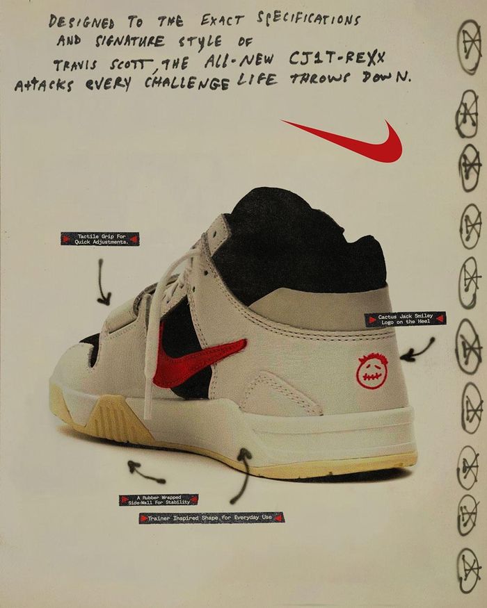  CJ1 T-REXX là đôi giày Jordan đặc trưng đầu tiên của Travis Scott. Ảnh: Nike.