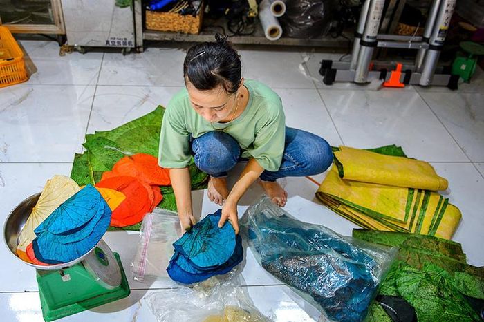 Công đoạn xử lý lá sen