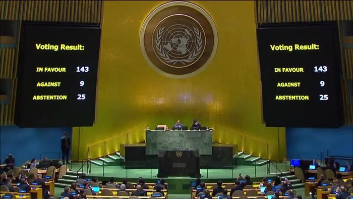 Đại hội đồng LHQ ủng hộ kết nạp Palestine làm thành viên đầy đủ.