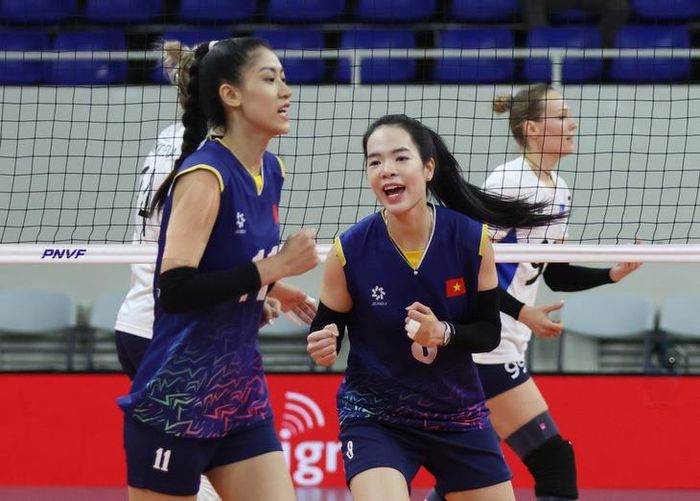 Niềm vui chiến thắng của tuyển bóng chuyền nữ Việt Nam. Ảnh: AVC