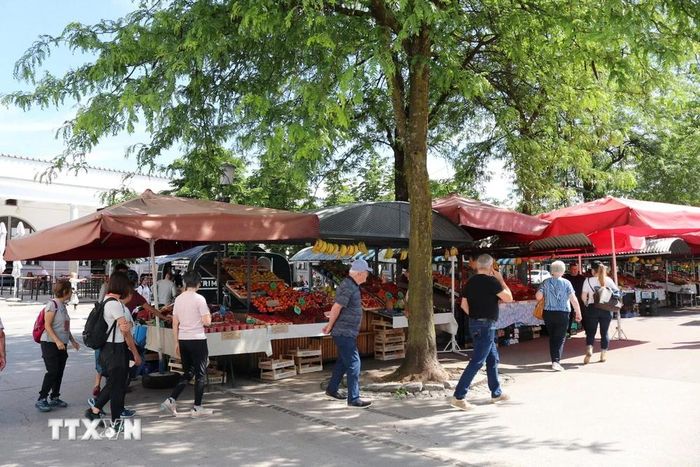  Một góc chợ Trung tâm Ljubljana. (Ảnh: Ngọc Biên/TTXVN) 
