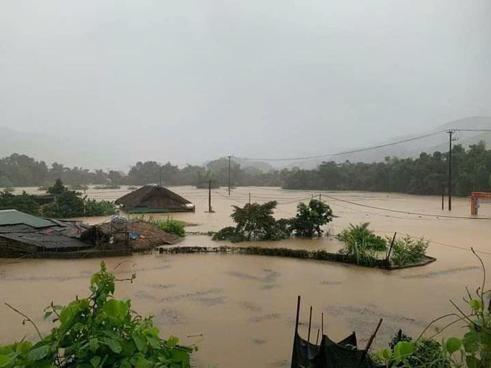 Toàn cảnh ngập úng tại xã Phương Thiện, thành phố Hà Giang, tỉnh Hà Giang. Ảnh: Tiến Thắng