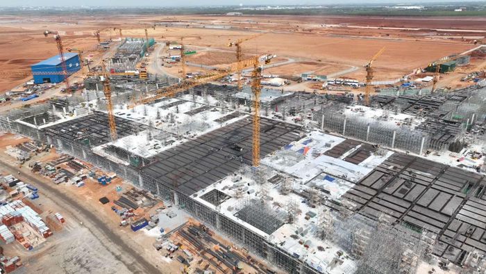Thi công dự án Sân bay Long Thành, tỉnh Đồng Nai nhìn từ trên cao. Ảnh: Phạm Thanh.
