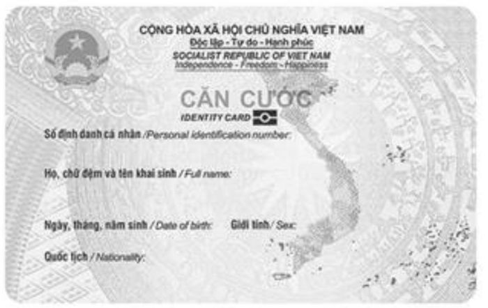 Mặt trước của thẻ căn cước cấp cho công dân dưới 6 tuổi từ ngày 1/7/2024. 