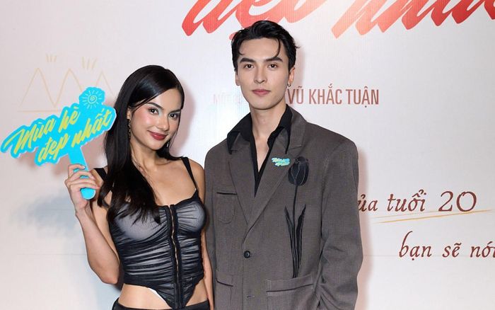 Emma Lê diện đồ cắt xẻ táo bạo, sánh đôi diễn viên Công Dương - một trong những nam chính của bộ phim.