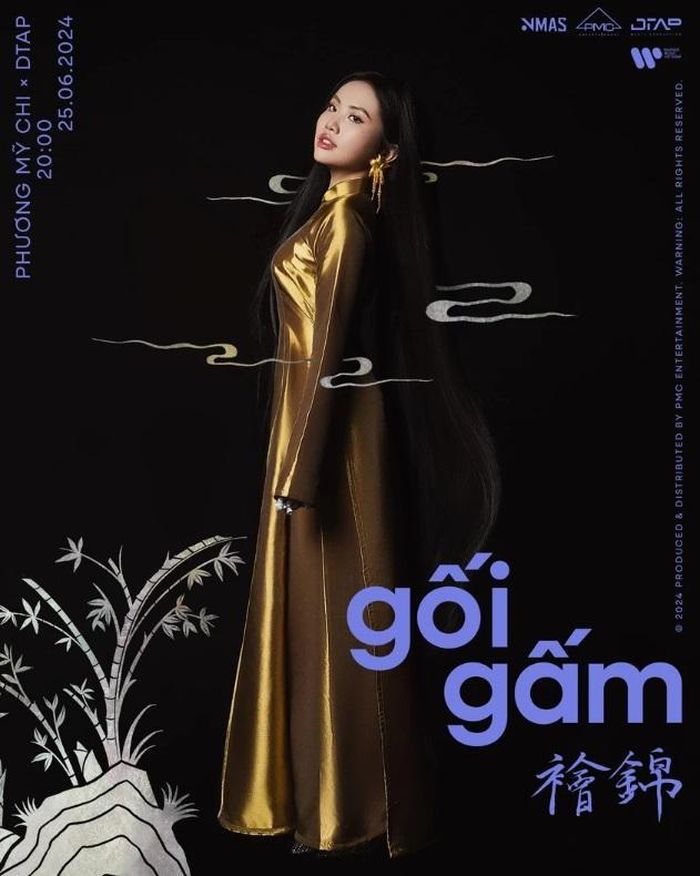 Hình ảnh giới thiệu MV "Gối gấm" của Phương Mỹ Chi là sự kết hợp giữa yếu tố dân tộc với màu sắc hiện đại