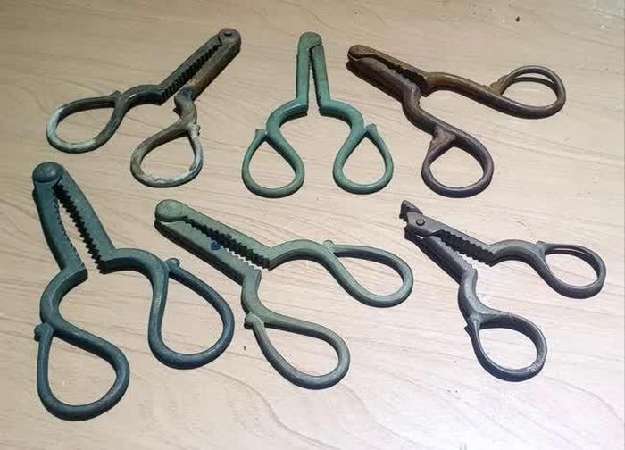 Bộ kìm kẹp Đông Sơn bằng đồng phục vụ chế biến thức ăn chuyên biệt hoặc thuốc chữa bệnh (sưu tập bảo tàng Phạm Huy Thông)