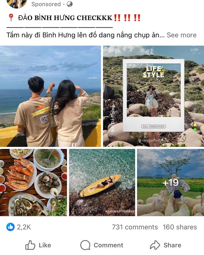  Những bài quảng cáo tour đảo Bình Hưng, Bình Ba thu hút hàng nghìn lượt tương tác trên mạng xã hội. 