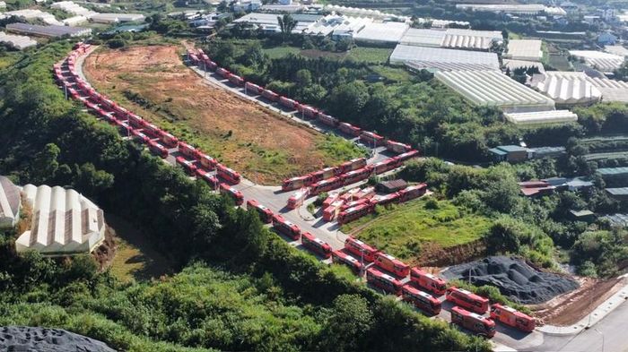 Nhiều xe khách của Công ty Phương Trang đậu ở dự án Khu dân cư - tái định cư 5B, phường 4, TP Đà Lạt.
