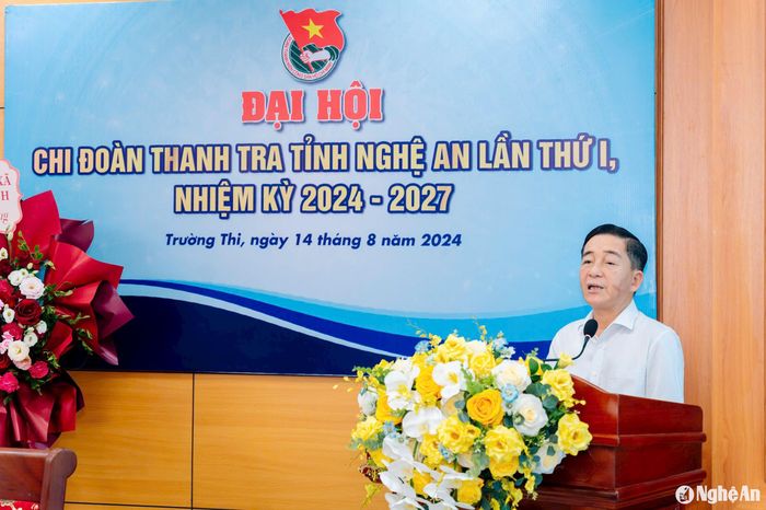 Đồng chí Chu Thế Huyền - Ủy viên Ban Chấp hành Đảng Bộ tỉnh, Bí thư Đảng ủy, Chánh Thanh tra tỉnh phát biểu chỉ đạo Đại hội. Ảnh: PV