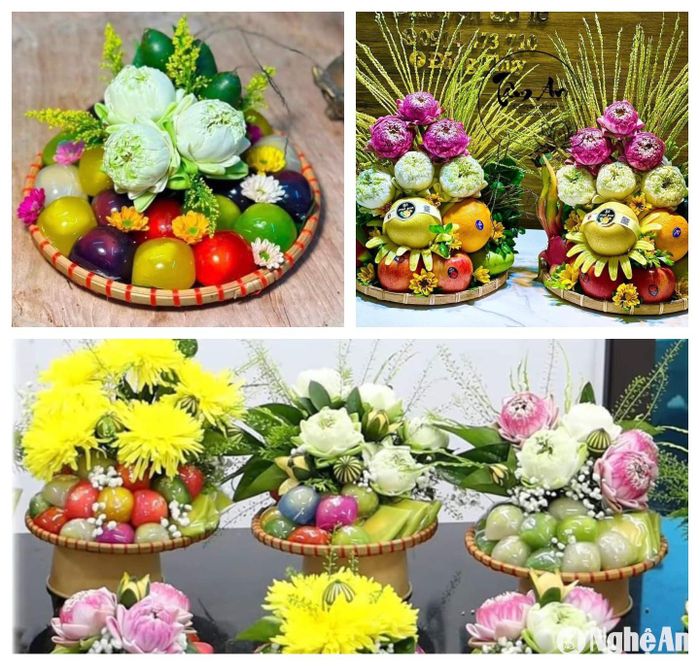 Các mẹt hoa quả soạn sẵn rất đẹp mắt, được nhiều người lựa chọn. Ảnh: T.P