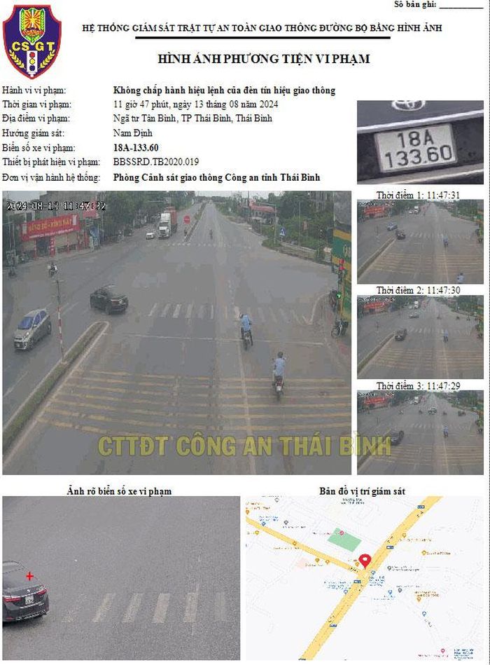 Phương tiện bị phạt nguội trên địa bàn tỉnh Thái Bình. Ảnh: CATB