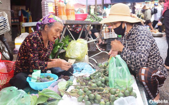 Người bán trầu, cau ở chợ quê thường là người già. Họ cũng là những người giàu kinh nghiệm trong việc chọn trầu, cau, nắm rõ cách têm trầu, bài trí trầu, cau lên đĩa trên mâm cúng ngày Rằm. Ảnh: Huy Thư