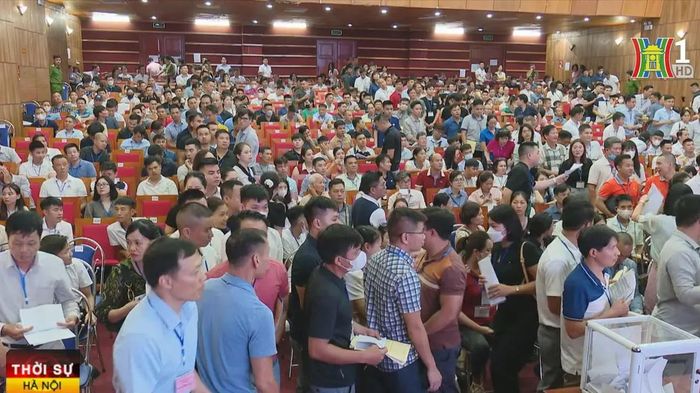 Hơn 500 khách hàng với trên 1.500 hồ sơ tham gia đấu giá 19 thửa đất tại Hoài Đức, Hà Nội.