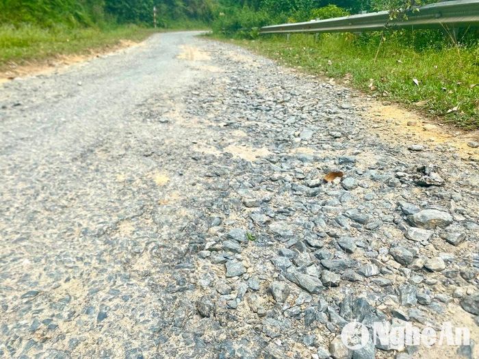 Tuyến đường nhựa vào khu tái định cư hoàn thành từ nhiều năm trước, nhưng đến nay đã xuống cấp, nhiều đoạn bong tróc lở lói. Ảnh: Văn Trường