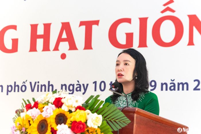 Giám đốc Sở Văn hóa và Thể thao Trần Thị Mỹ Hạnh phát biểu tại buổi lễ. Ảnh: Minh Quân