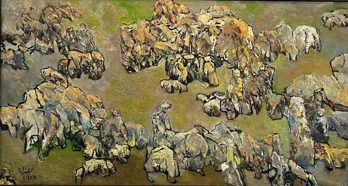 Tác phẩm “Huyền thoại Khau Vai” (65x120cm, sơn dầu, 2020) của Đỗ Đức