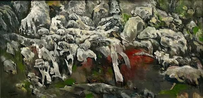 Tác phẩm “Cổ tích miền rừng” (80x160cm, sơn dầu, 2024) của Đỗ Đức