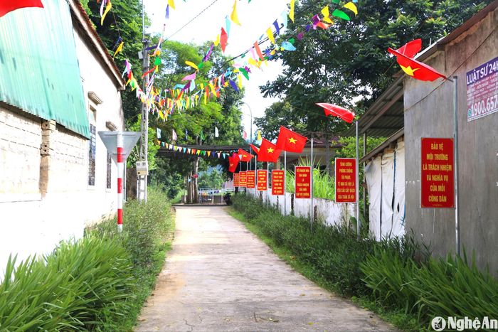 Đường cờ do xóm Trung Sơn, xã Mường Nọc huy động sức dân thực hiện. Ảnh: KL