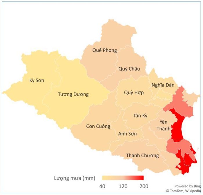 Lượng mưa ở tỉnh Nghệ An trong 24 giờ tới.