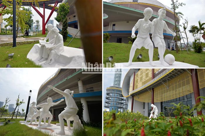 Khuôn viên Cung Thiếu nhi Hà Nội (mới) đặt nhiều công trình trang trí thể hiện sự trong sáng của tâm hồn trẻ thơ. 