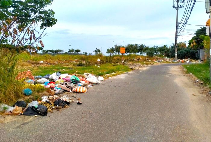 Tại đường Thành Vinh 2 (phường Thọ Quang, quận Sơn Trà) có biển cấm đổ rác trái phép nhưng người dân vẫn lén đổ rác thải vào ban đêm, gây ô nhiễm môi trường, mất mỹ quan đô thị. Ảnh: N.Q