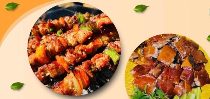 Thịt heo hay còn gọi là thịt lợn nướng, quay ở Măng Đen, một trong những món ăn đặc sản nơi đây. (Ảnh: Dulichmangden)