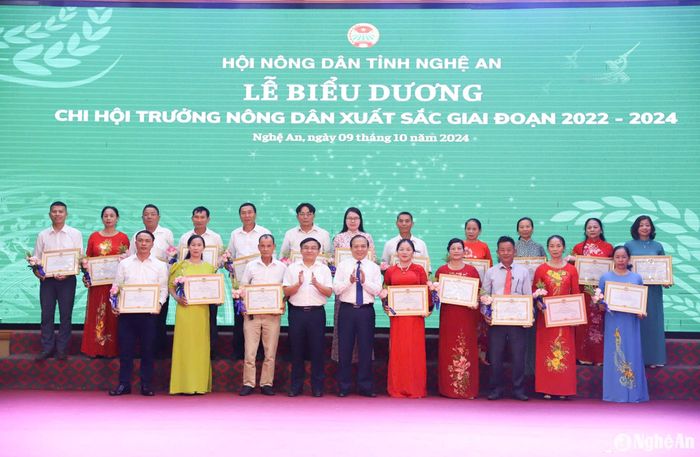 Trao Bằng khen cho các chi hội trưởng nông dân xuất sắc. Ảnh: T.P