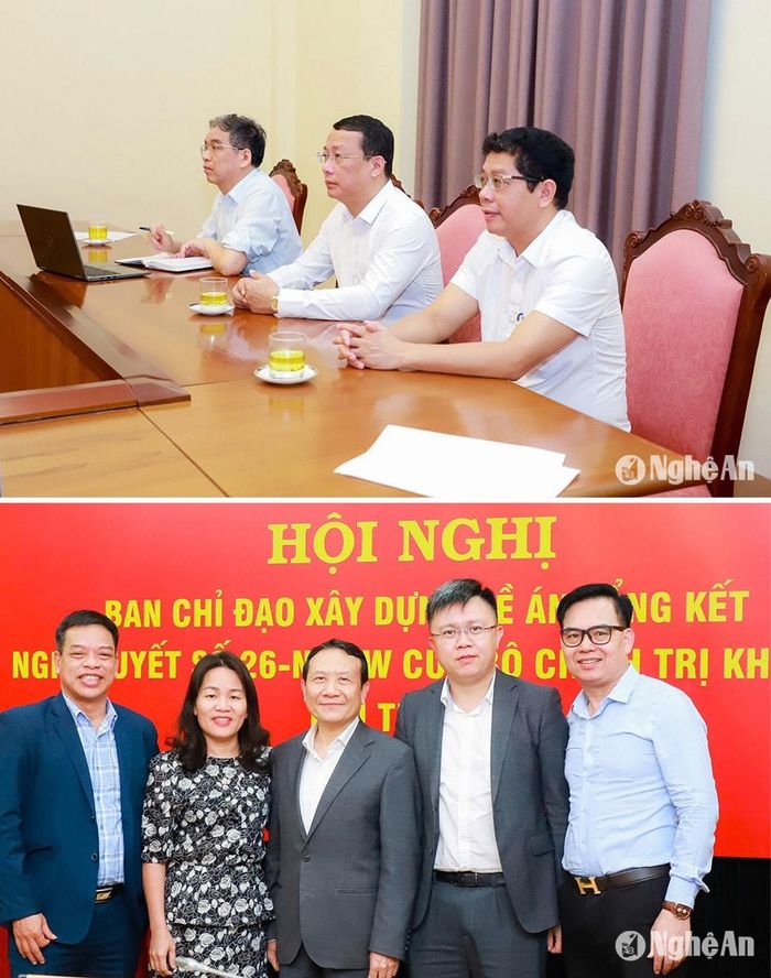 Lãnh đạo Văn phòng Tỉnh ủy dự phiên làm việc của Bộ Chính trị tổng kết 10 năm thực Nghị quyết 26 về phương hướng, nhiệm vụ phát triển tỉnh Nghệ An đến năm 2020; Lãnh đạo, cán bộ Văn phòng Tỉnh ủy dự phiên làm việc của Ban Chỉ đạo xây dựng Đề án tổng kết Nghị quyết 26 về phương hướng, nhiệm vụ phát triển tỉnh Nghệ An đến năm 2020 tại Ban Kinh tế Trung ương. Ảnh: Thành Duy