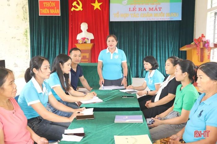 Chủ tịch Hội LHPN xã An Hòa Thịnh chủ trì buổi lễ ra mắt tổ hợp tác nuôi hươu với 16 thành viên vào tháng 9/2024.
