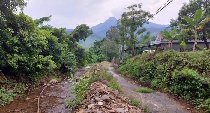 Các hộ dân nằm dưới chân núi khe Đinh, thôn Nam Yên, Hòa Bắc luôn lo lắng tình trạng sạt lở xảy ra bất kỳ lúc nào khi mưa xuống.