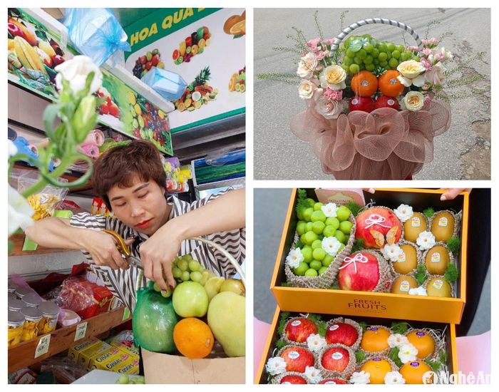 Giỏ quả kết hợp hoa tươi được ưa chuộng. Ảnh: T.P