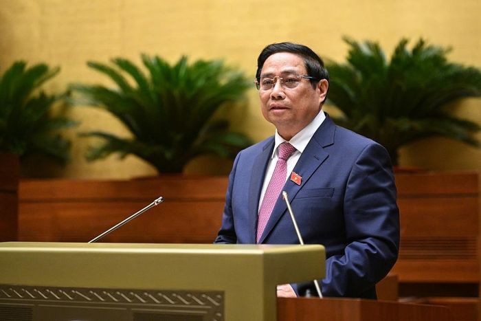 Thủ tướng Chính phủ Phạm Minh Chính phát biểu tại Phiên khai mạc Kỳ họp lần thứ 8, Quốc hội khóa XV. (Ảnh: Quốc hội)