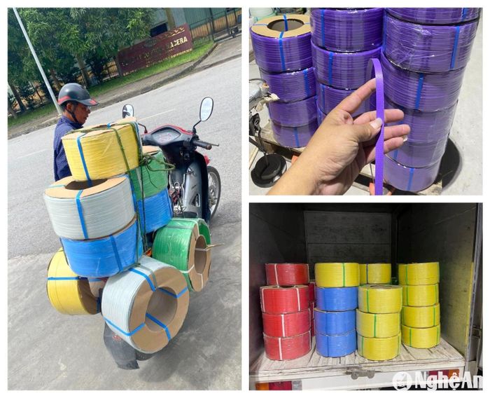 Chị Hiền cho biết, năm 2018, một lần đến xưởng gạch, thấy những dây đai nhựa buộc gạch vứt ngổn ngang, chị nhặt về, làm sạch, duỗi thẳng làm nguyên liệu đan thay thế nứa, tre… Sau đó, có nhiều hộ trong làng cũng theo nghề, hiện trên địa bàn xã có khoảng chục hộ làm nghề đan mành, rèm. Nhu cầu của khách tăng cao, nhiều người dùng vật liệu này để đan lát nên chị Hiền cũng như các hộ làm nghề phải mua đai nhựa mới để đảm bảo chất lượng và chủ động nguồn nguyên liệu. Ảnh: Thanh Phúc