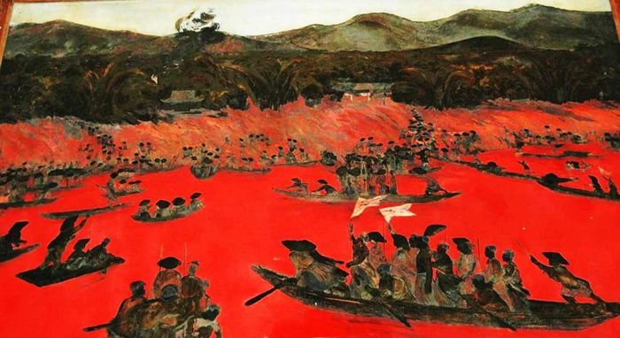 Tranh vẽ tái hiện sự kiện nhân dân huyện Thanh Chương đấu tranh ngày 1/9/1930.