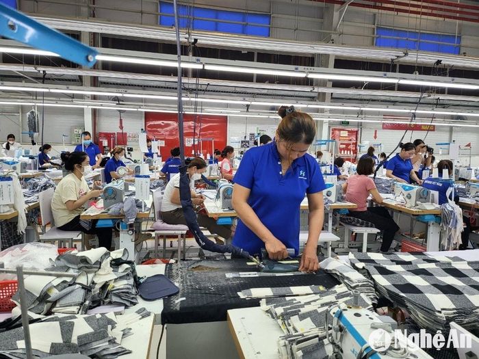 Sản xuất tại Công ty TNHH dệt may Sangwoo ở Khu Công nghiệp VSIP, Hưng Nguyên, Nghệ An. Ảnh: Thu Huyền