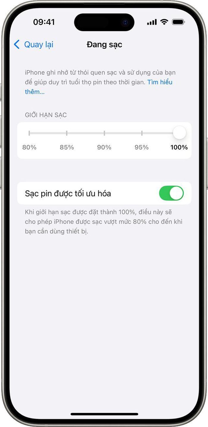  Người dùng giờ có thể chọn nhiều mức giới hạn sạc nhờ vào tính năng mới trên iOS 18. Ảnh: Apple. 